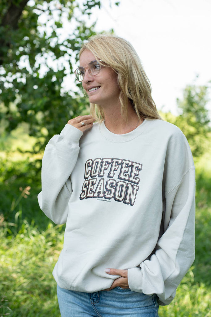 Fall 'Coffee Season' Tan Graphic Women's Crewneck - mygreentoy.com