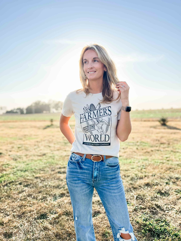 Western Farmers Feed the World Tan Women's Graphic Tee - mygreentoy.com