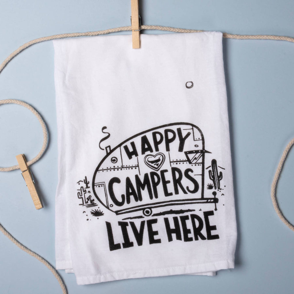 Happy Campers Live Here Kitchen Towel - mygreentoy.com