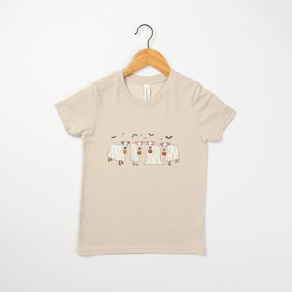 Fall Ghost Cows Cream Youth Graphic Tee - mygreentoy.com
