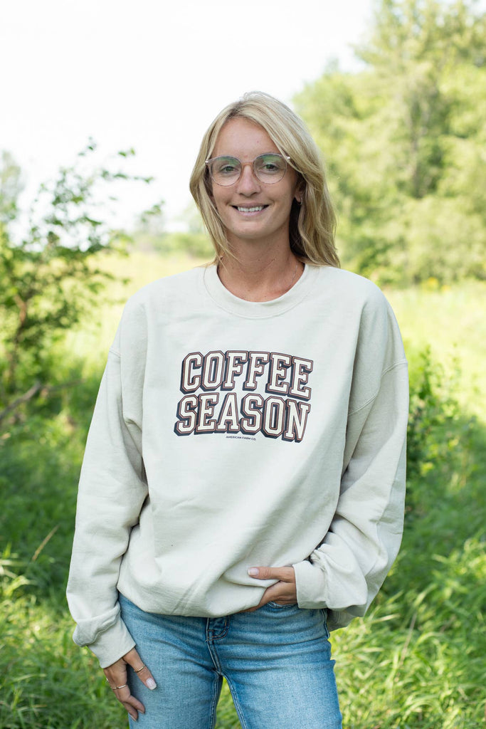 Fall 'Coffee Season' Tan Graphic Women's Crewneck - mygreentoy.com