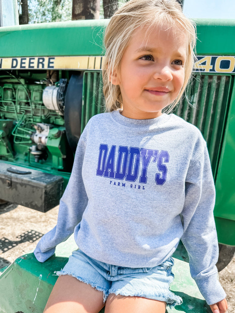 Western 'Daddy's Farm Girl' Grey Toddler/Youth Crewnecks - mygreentoy.com