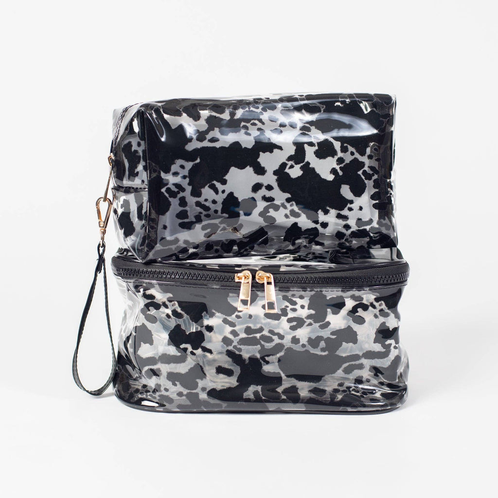Cow Print Clear Cosmetic Bag - Big - mygreentoy.com