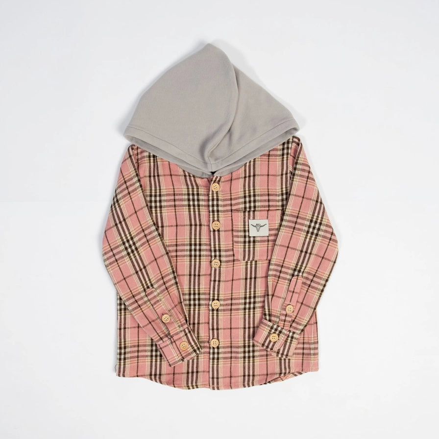 Pink Plaid Hooded Flannel Shirt - mygreentoy.com
