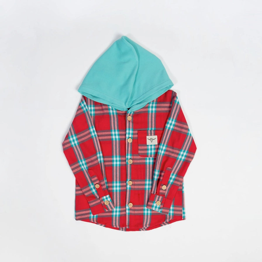 Red Plaid Hooded Flannel Shirt - mygreentoy.com