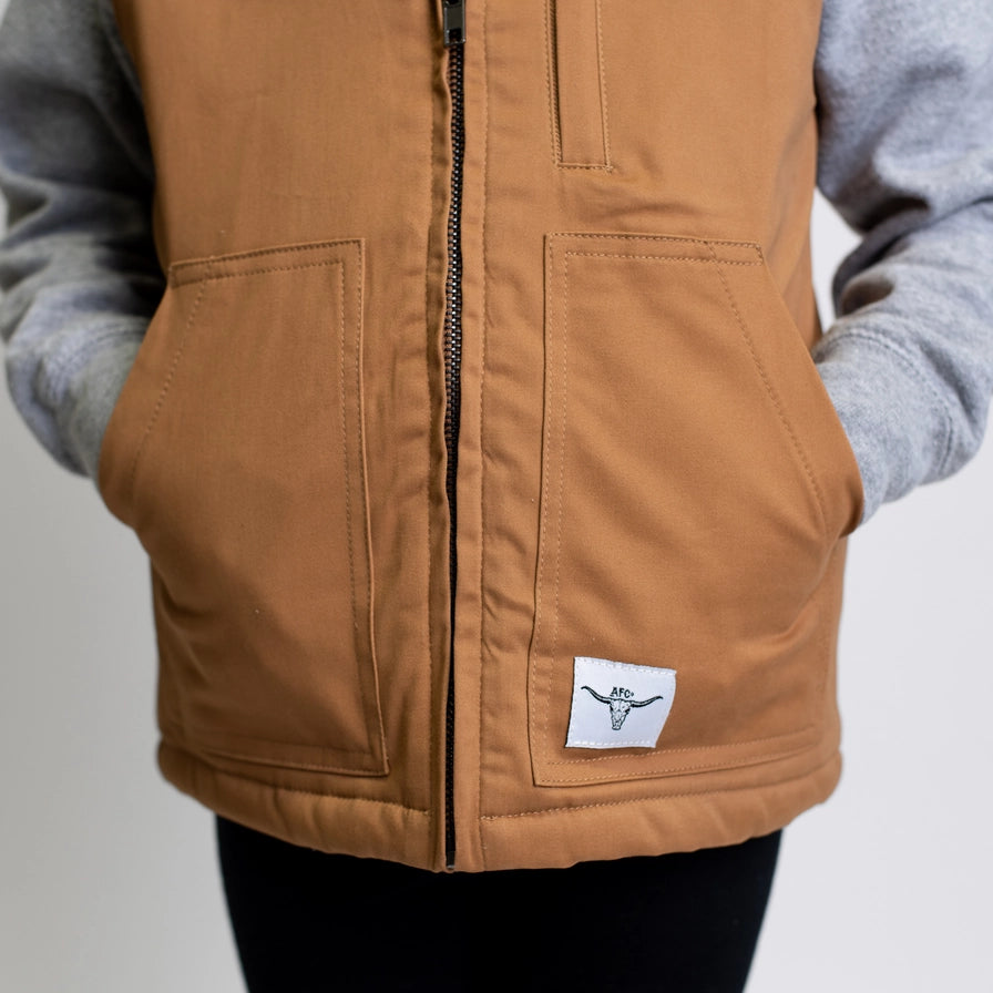 Western Kids Brown Work Sherpa Vest - mygreentoy.com