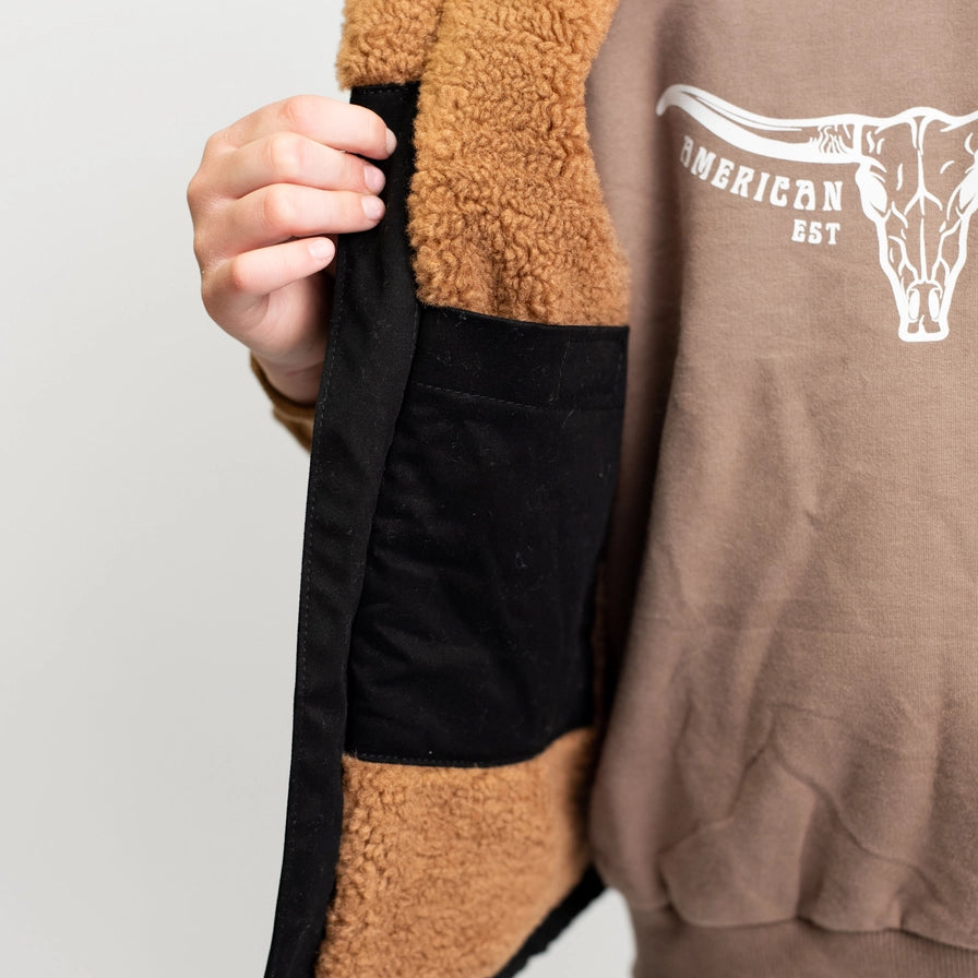 Western Kids Black Work Sherpa Vest - mygreentoy.com