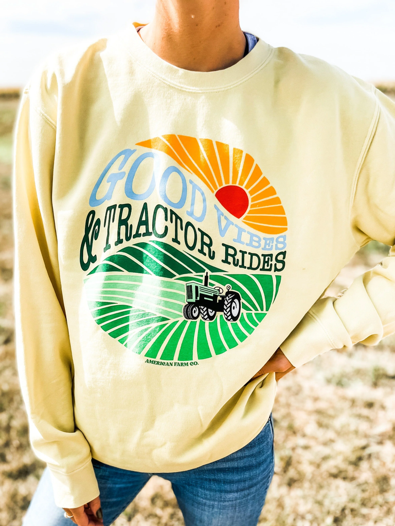 Good Vibes & Tractor Rides Crewneck - mygreentoy.com