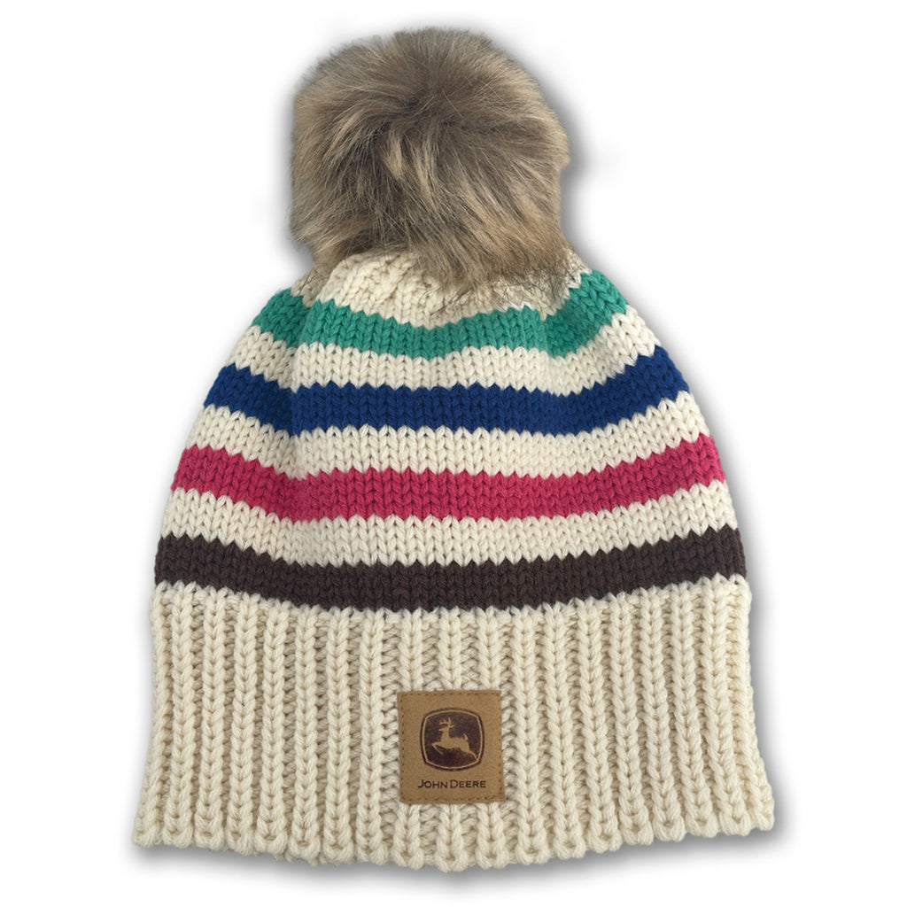Womens IV Knit Patch Striped Beanie - mygreentoy.com
