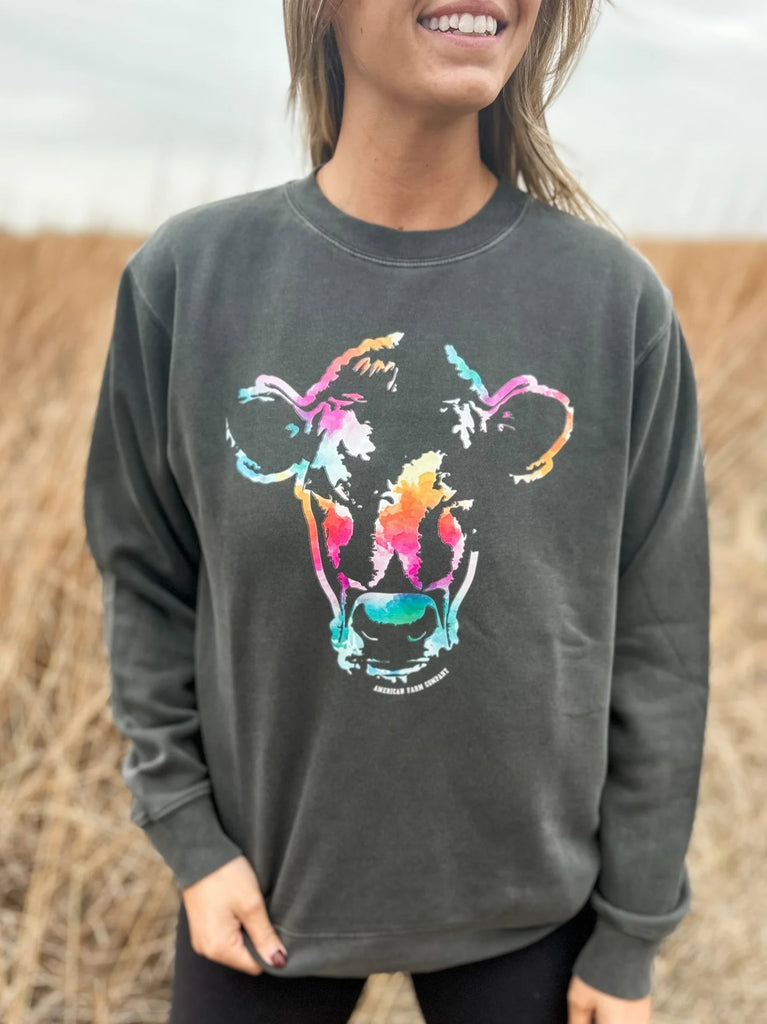 Watercolor Cow Crewneck - mygreentoy.com