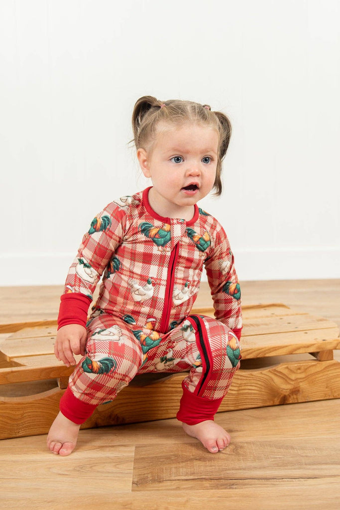 Christmas Chickens Plaid Baby Zippy *PREORDER* - mygreentoy.com