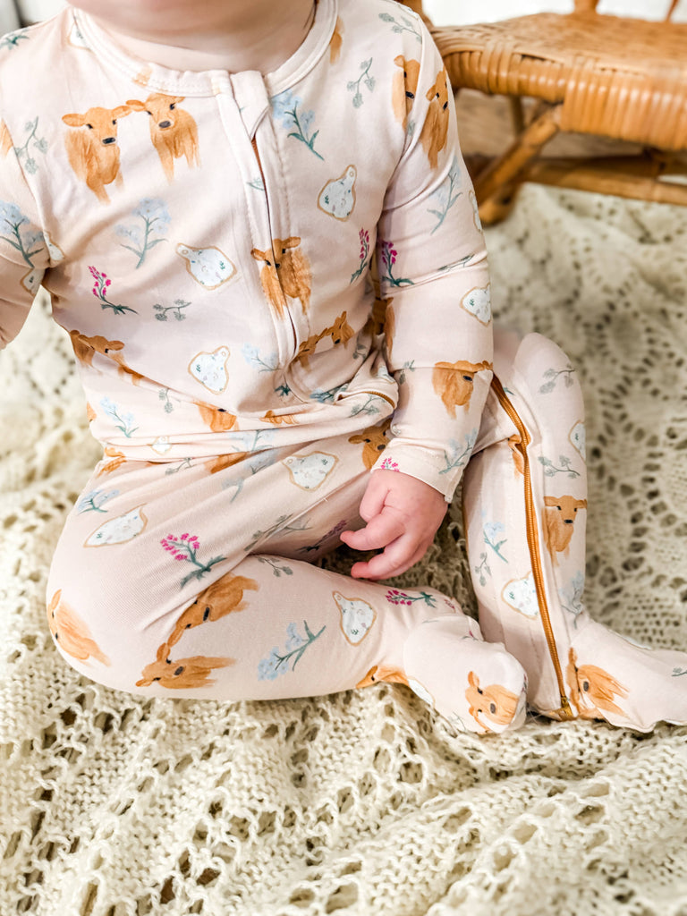 AFC Jersey Calves & Ear Tags Bamboo Baby Footed Pajamas - mygreentoy.com