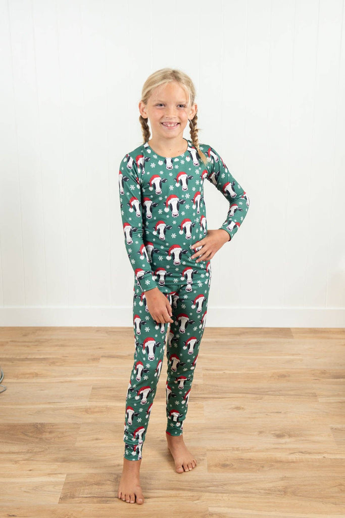 Santa Cows & Snowflakes Toddler/Youth Pajama Set - mygreentoy.com