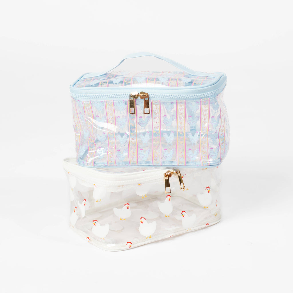 Chickens & Bows Clear Cosmetic Bag - Big - mygreentoy.com