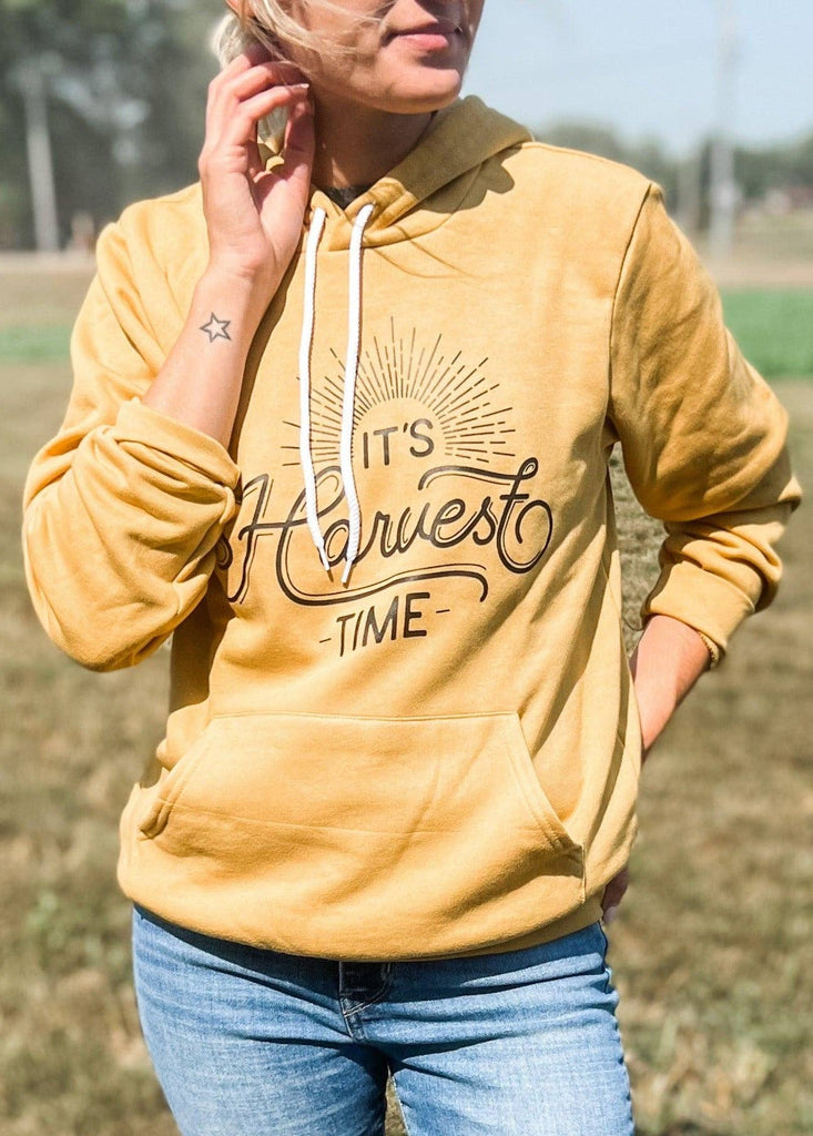 Western Fall 'It’s Harvest Time' Graphic Hoodie - mygreentoy.com