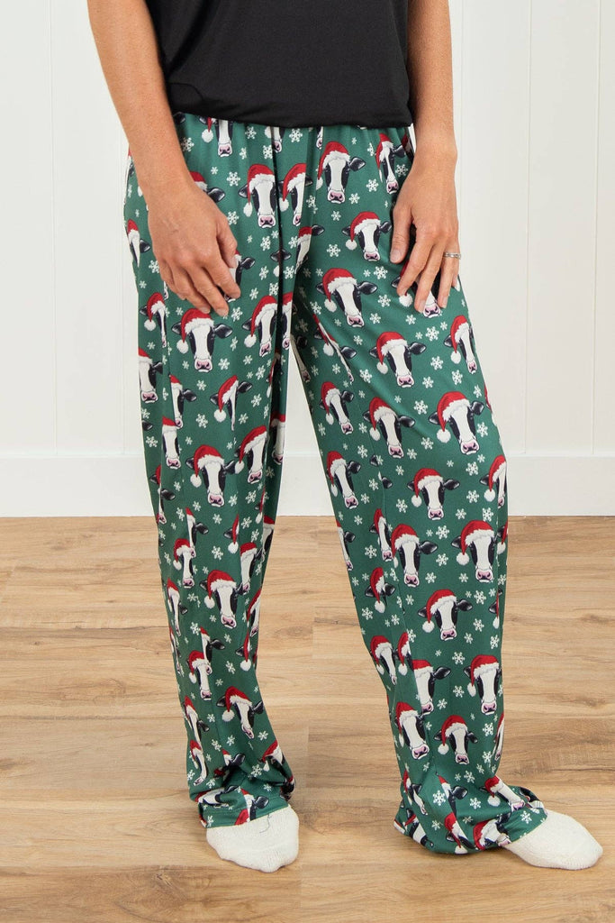 Santa Cows & Snowflakes Adult Pajama Pants *PREORDER* - mygreentoy.com