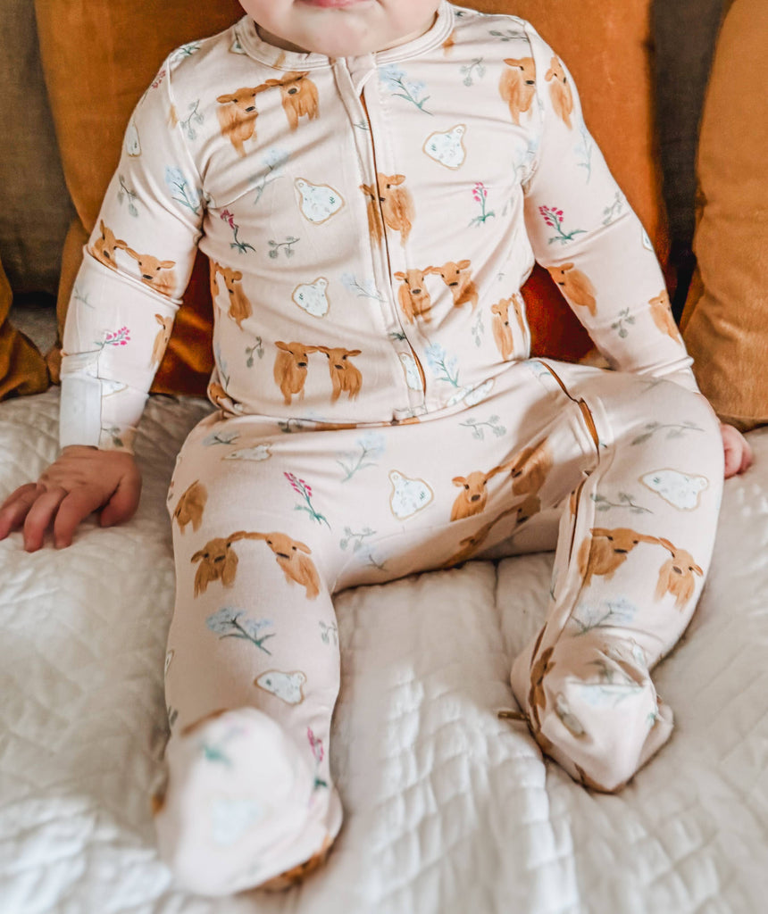 AFC Jersey Calves & Ear Tags Bamboo Baby Footed Pajamas - mygreentoy.com