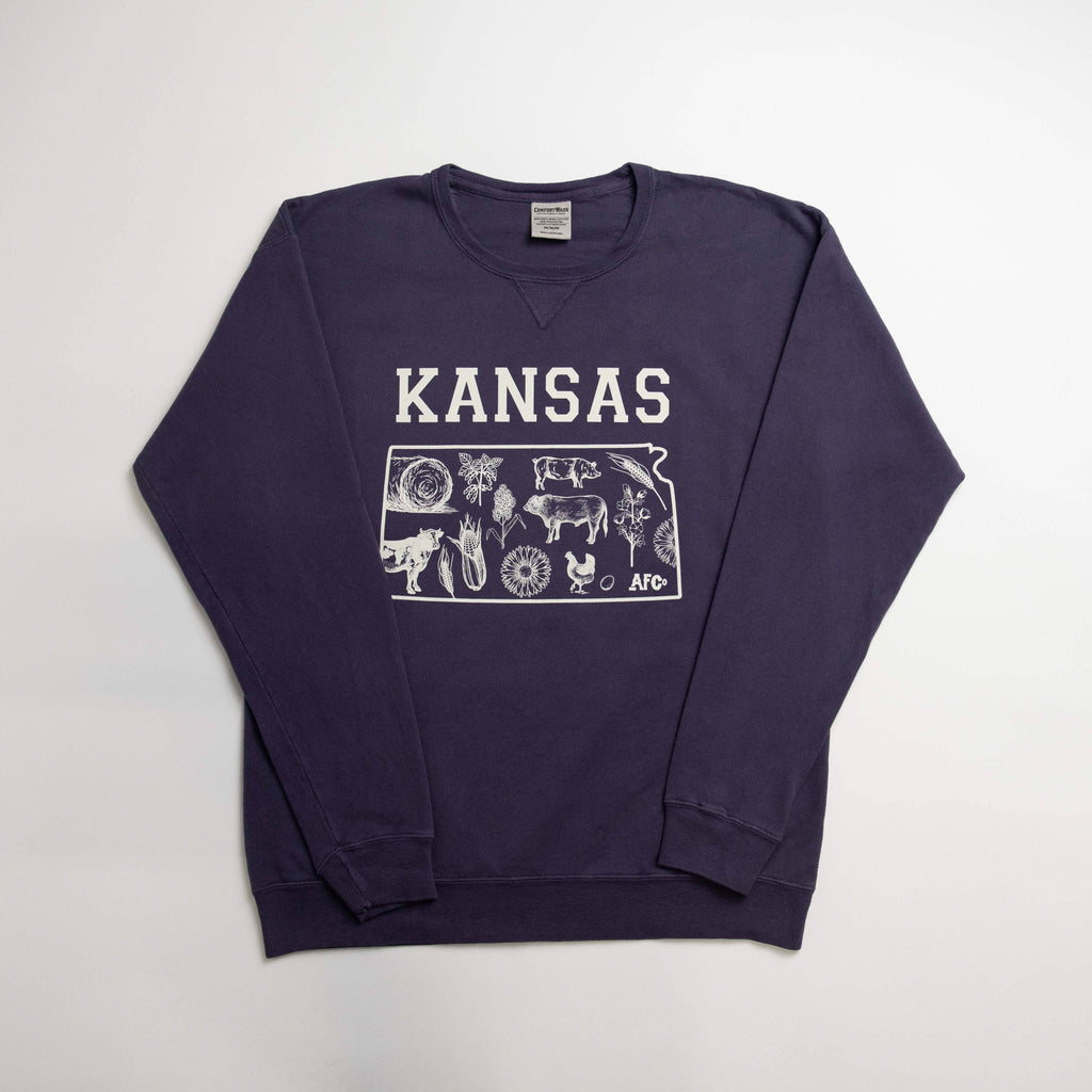 Kansas - State Agriculture Purple Crewneck - mygreentoy.com