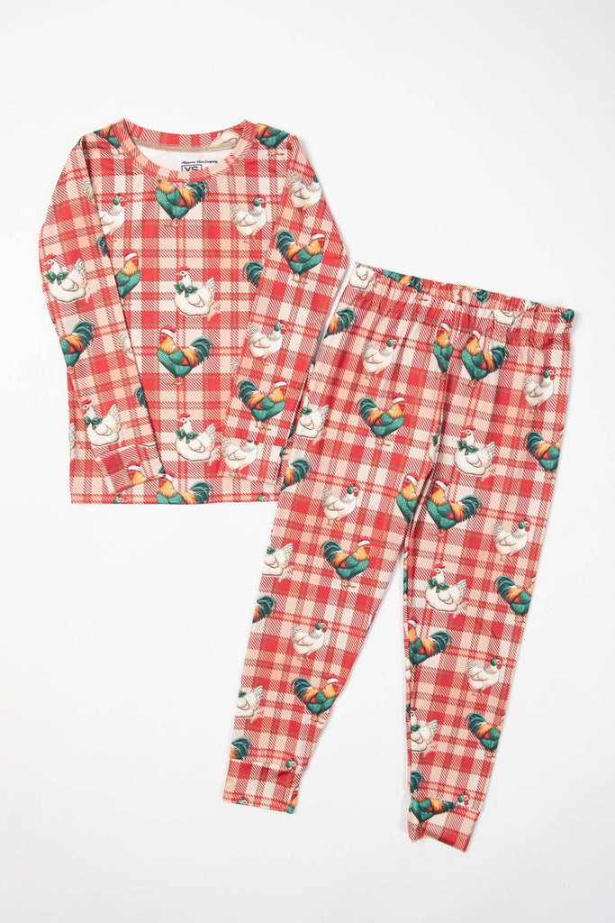 Christmas Chicken Plaid Toddler/Youth Pajama Set - mygreentoy.com